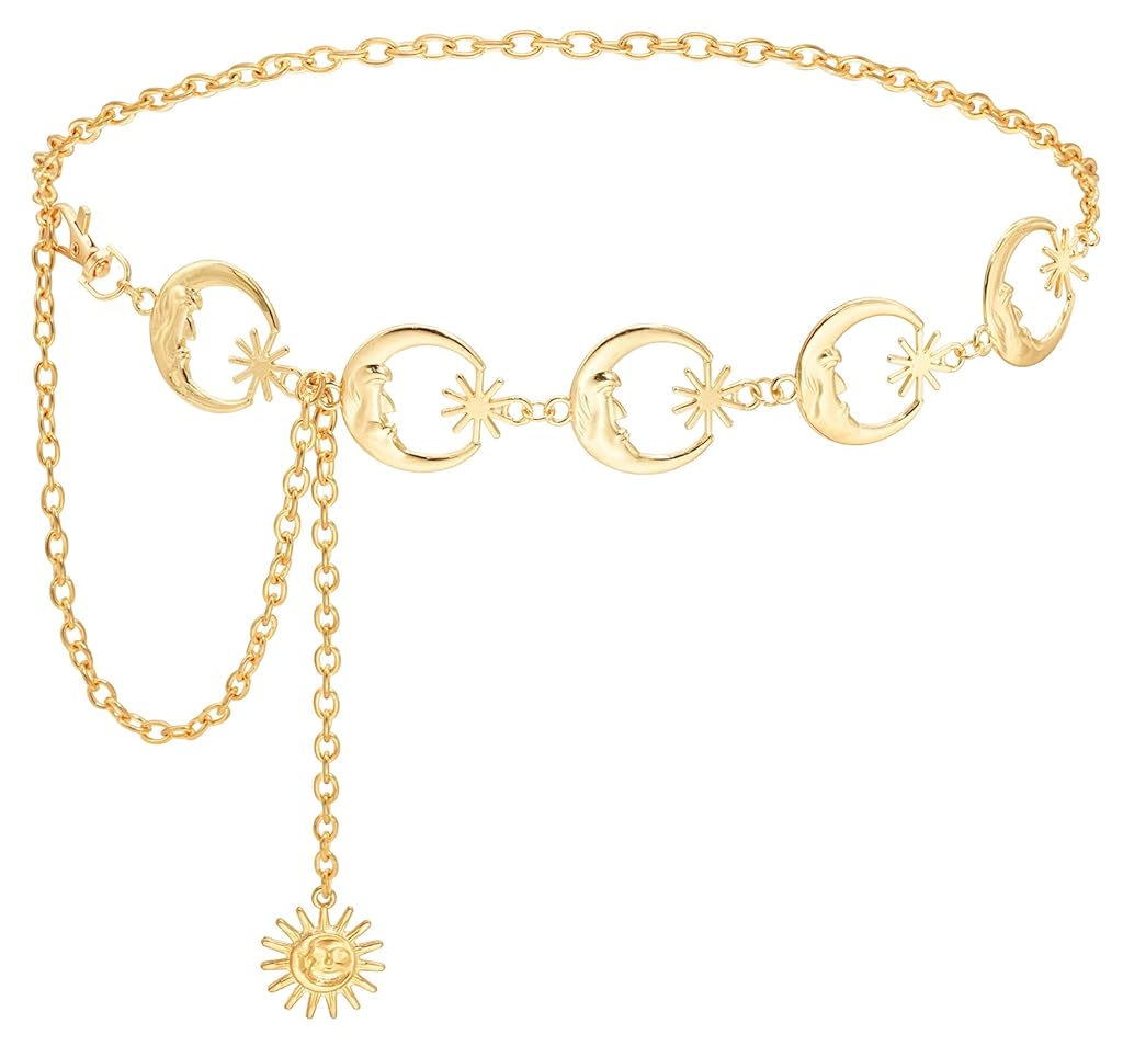 PALAY® Waist Chain Belt Moon Star Metal Waist Chain Belt Stylish Clothes Accessories for Blazer, Suit, Dress, Gown, Wedding Dress (Gold) PALAY® Waist Chain Belt Moon Star Metal Waist Chain Belt Stylish Clothes Accessories for Blazer, Suit, Dress, Gown, Wedding Dress (Gold)